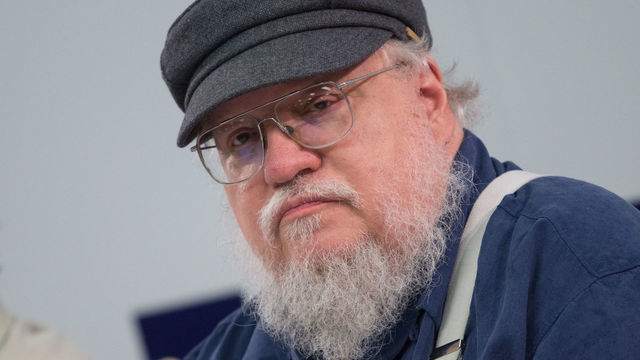 American novelist and short-story writer, screenwriter, and television producer George R. R. Martin attends a press conference on August 16, 2017 in Saint Petersburg, Russia.