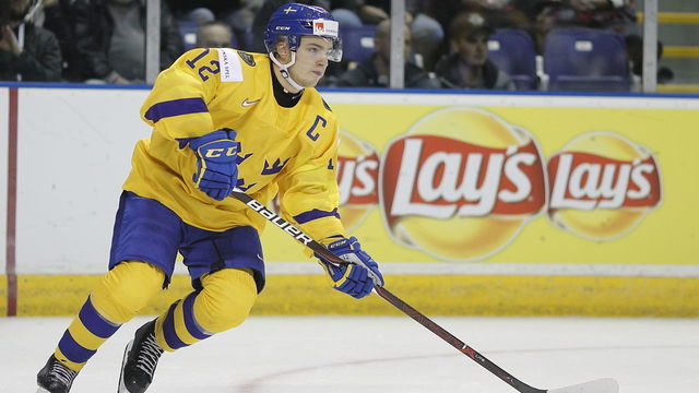 VICTORIA , BC - DECEMBER 29: Erik Brannstrom #12 of Sweden versus the United States at the IIHF World Junior Championships at the Save-on-Foods Memorial Centre on December 29, 2018 in Victoria, British Columbia, Canada.