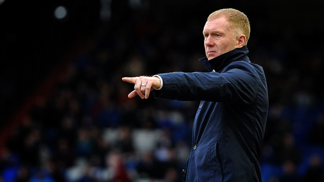 Oldham Athletic's Paul Scholes during the Sky Bet League 2 match between Oldham Athletic and Crewe Alexandra at Boundary Park, Oldham on Saturday 16th February 2019.