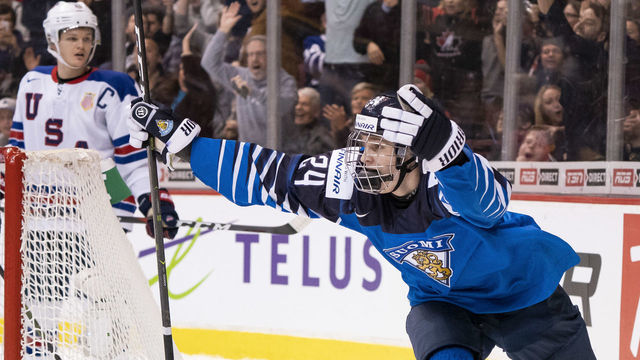 VANCOUVER, BC - JANUARY 5: Kaapo Kakko #24 of Finland after scoring what proved to be the game winning goal in Gold Medal hockey action of the 2019 IIHF World Junior Championship against the United States on January, 5, 2019 at Rogers Arena in Vancouver, British Columbia, Canada.