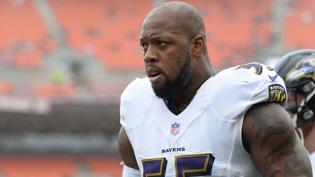 CLEVELAND, OH - OCTOBER 7, 2018: Linebacker Terrell Suggs #55 of the Baltimore Ravens walks off the field prior to a game against the Cleveland Browns on October 7, 2018 at FirstEnergy Stadium in Cleveland, Ohio. Cleveland won 12-9 in overtime. (Photo by: 2018 Nick Cammett/Diamond Images/Getty Images)