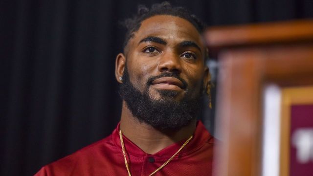 ASHBURN, VA - MARCH 14: Landon Collins, a three-time Pro Bowl selection, is introduced at Redskins Park on Thursday, March 14, 2019, in Ashburn, VA. Collins agreed to a six-year, $84 million deal with the Redskins on Monday, March 11, after spending the first four years of his NFL career with the New York Giants.