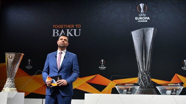 NYON, SWITZERLAND - MARCH 15: Pedro Pinto on stage during the UEFA Europa League 2018/19 Quarter-final, Semi-final and Final draws at the UEFA headquarters, The House of European Football on March 15, 2019 in Nyon, Switzerland.
