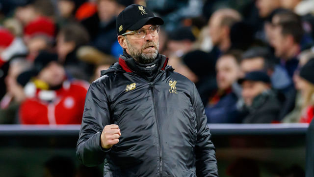 MUNICH, GERMANY - MARCH 13: head coach Juergen Klopp of Liverpool celebrates after the first goal of Sadio Mane of Liverpool during the UEFA Champions League Round of 16 Second Leg match between FC Bayern Muenchen and Liverpool at Allianz Arena on March 13, 2019 in Munich, Germany.