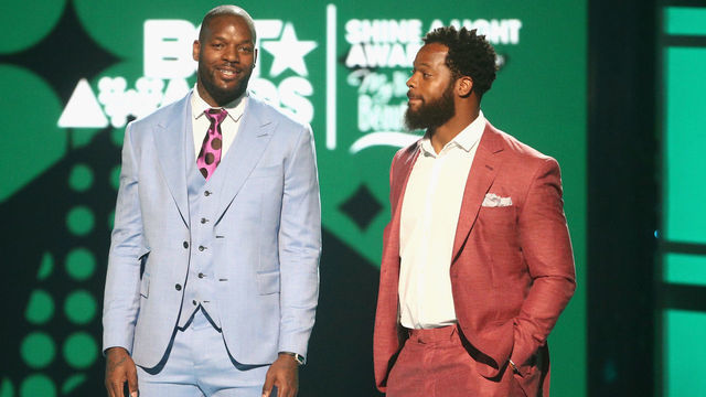 LOS ANGELES, CA - JUNE 25: Martellus Bennett and Michael Bennett speak onstage at 2017 BET Awards at Microsoft Theater on June 25, 2017 in Los Angeles, California.