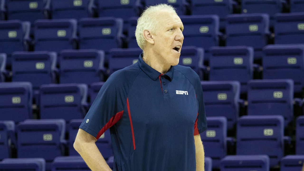 SEATTLE, WA - FEBRUARY 02: ESPN personality Bill Walton before a college basketball game between the UCLA Bruins against the Washington Huskies on February 02, 2019, at Alaska Airlines Arena at Hec Edmundson Pavilion in Seattle, WA.