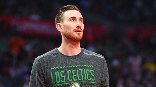 LOS ANGELES, CA - MARCH 11: Boston Celtics Forward Gordon Hayward (20) looks on before a NBA game between the Boston Celtics and the Los Angeles Clippers on March 11, 2019 at STAPLES Center in Los Angeles, CA.