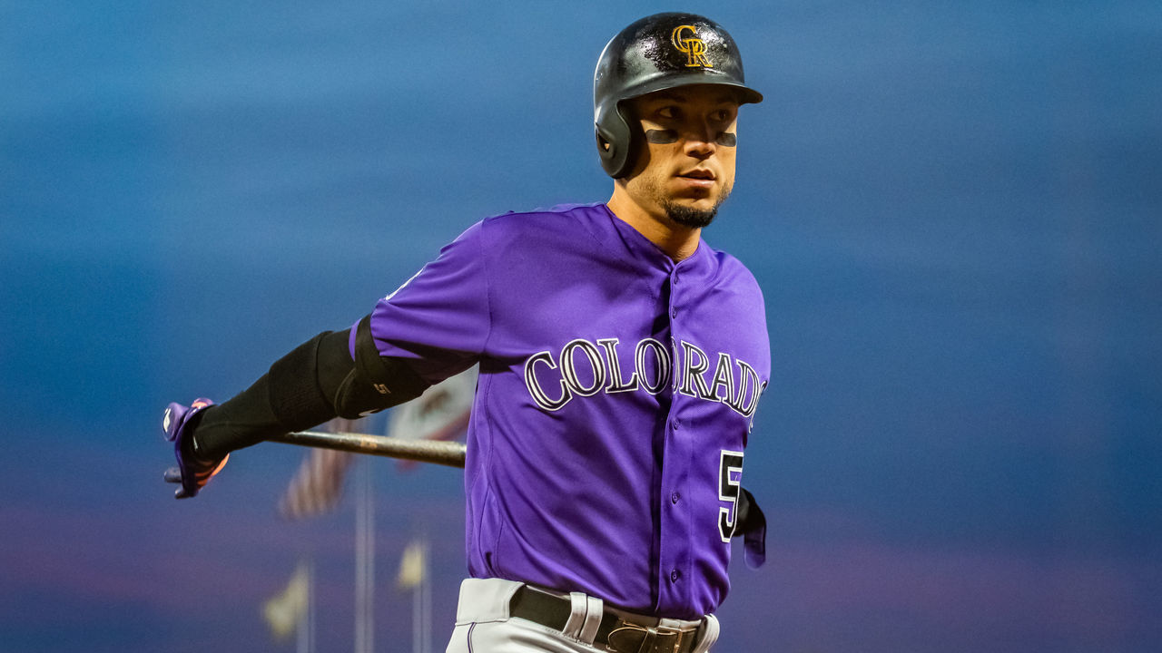 SAN FRANCISCO, CA - SEPTEMBER 14: Colorado Rockies Right field Carlos Gonzalez (5) stretches before heading to the plate during the game between the Colorado Rockies and the San Francisco Giants on Friday, September 14, 2018 at AT&T Park in San Francisco, California.