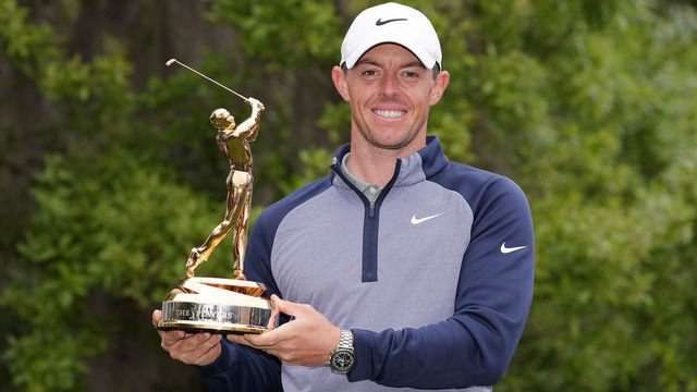 PONTE VEDRA BEACH, FLORIDA - MARCH 17: Rory McIlroy of Northern Ireland celebrates with the trophy after winning The PLAYERS Championship on The Stadium Course at TPC Sawgrass on March 17, 2019 in Ponte Vedra Beach, Florida.
