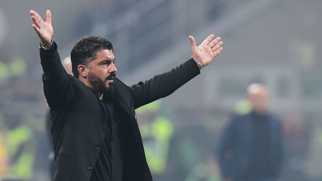 AC Milan's Italian coach Gennaro Gattuso reacts during the Italian Serie A football match AC Milan vs Inter Milan at the San Siro stadium in Milan.