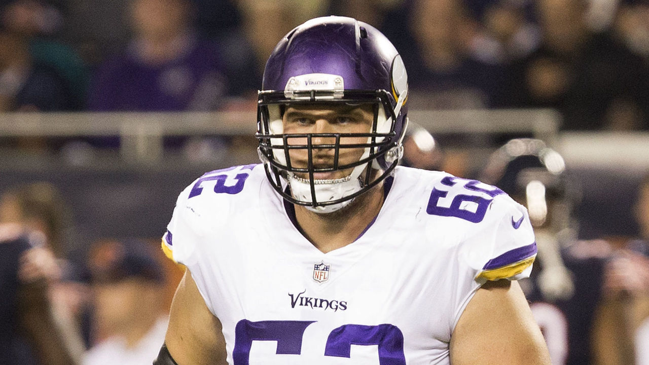CHICAGO, IL - OCTOBER 09: Nick Easton #62 of the Minnesota Vikings walks on the field in the first quarter against the Chicago Bears at Soldier Field on October 9, 2017 in Chicago, Illinois. The Minnesota Vikings defeated the Chicago Bears 20-17.