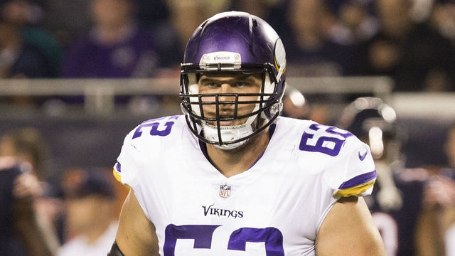 CHICAGO, IL - OCTOBER 09: Nick Easton #62 of the Minnesota Vikings walks on the field in the first quarter against the Chicago Bears at Soldier Field on October 9, 2017 in Chicago, Illinois. The Minnesota Vikings defeated the Chicago Bears 20-17.