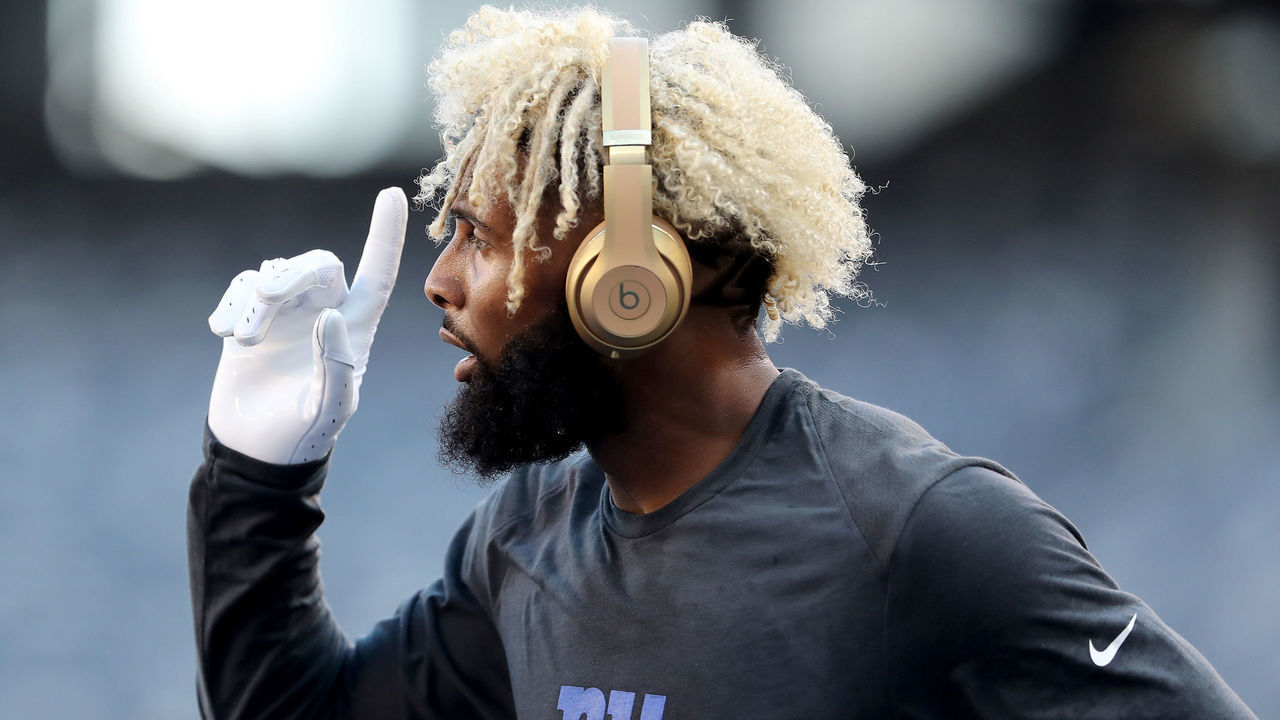 EAST RUTHERFORD, NJ - AUGUST 09: Odell Beckham #13 of the New York Giants watlks by during warm ups before their preseason game against the Cleveland Browns on August 9,2018 at MetLife Stadium in East Rutherford, New Jersey.