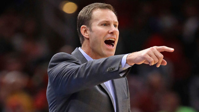 CHICAGO, IL - NOVEMBER 12: Head coach Fred Hoiberg of the Chicago Bulls yells instructions to his team against the Dallas Mavericks at the United Center on November 12, 2018 in Chicago, Illinois. NOTE TO USER: User expressly acknowledges and agrees that, by downloading and/or using this photograph, User is consenting to the terms and conditions of the Getty Images License Agreement.