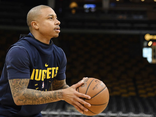 BOSTON, MA - MARCH 18: Isaiah Thomas #0 of the Denver Nuggets warms up prior to the game against the Boston Celtics on March 18, 2019 at the TD Garden in Boston, Massachusetts. Mandatory Copyright Notice: Copyright 2019 NBAE