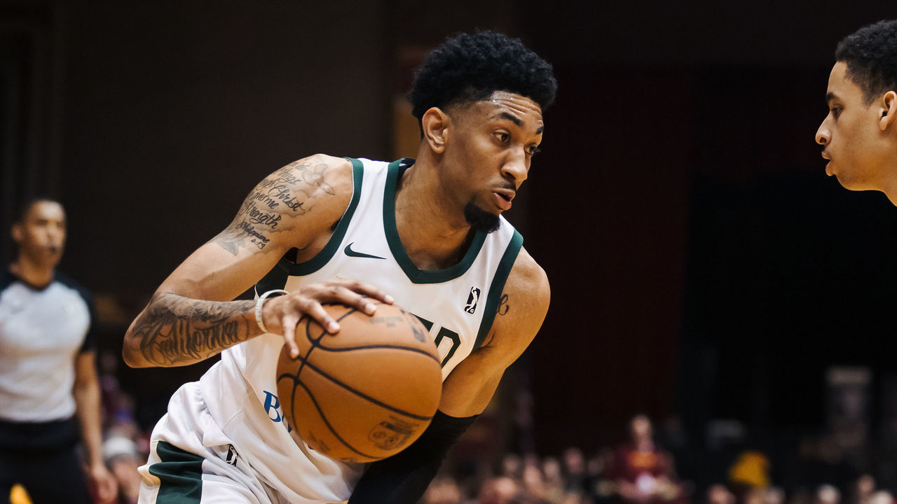 CANTON, OH - MARCH 9: Christian Wood #35 of the Wisconsin Herd handles the ball against the Canton Charge during the NBA G League on March 9, 2019 at the Canton Memorial Civic Center in Canton, Ohio. NOTE TO USER: User expressly acknowledges and agrees that, by downloading and/or using this photograph, user is consenting to the terms and conditions of the Getty Images License Agreement. Mandatory Copyright Notice: Copyright 2019 NBAE