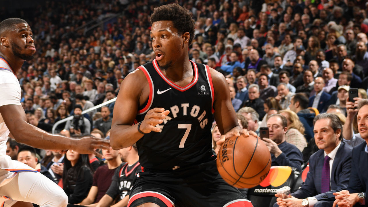 TORONTO, CANADA - MARCH 18: Kyle Lowry #7 of the Toronto Raptors handles the ball against the New York Knicks on March 18, 2019 at the Scotiabank Arena in Toronto, Ontario, Canada. Mandatory Copyright Notice: Copyright 2019 NBAE