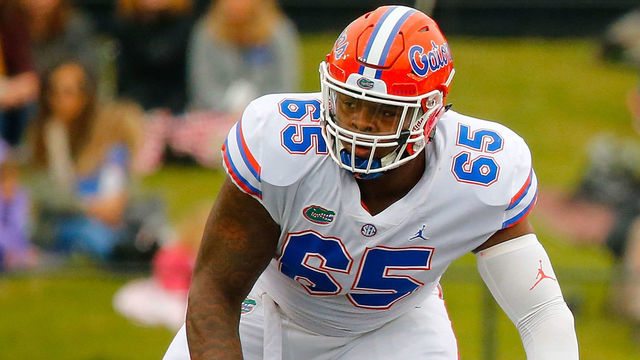 NASHVILLE, TN - OCTOBER 13: Jawaan Taylor #65 of the Florida Gators plays against the Vanderbilt Commodores at Vanderbilt Stadium on October 13, 2018 in Nashville, Tennessee.
