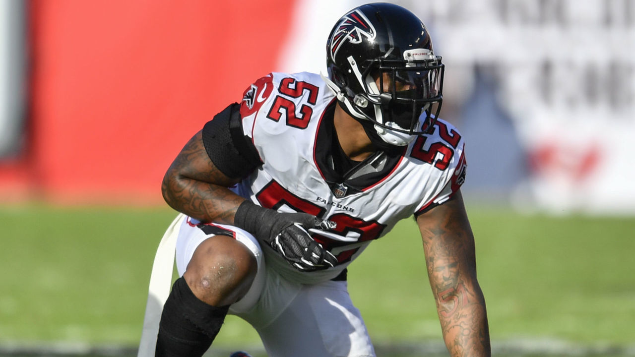 TAMPA, FL - DECEMBER 30: Atlanta Falcons defensive end Bruce Irvin (52) during the second half of an NFL game between the Atlanta Falcons and the Tampa Bay Bucs on December 30, 2018, at Raymond James Stadium in Tampa, FL.