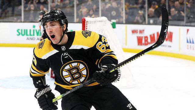 BOSTON, MASSACHUSETTS - MARCH 02: Brad Marchand #63 of the Boston Bruins reacts after his penalty shot on goal is saved by Mackenzie Blackwood #29 of the New Jersey Devils during the first period at TD Garden on March 02, 2019 in Boston, Massachusetts.