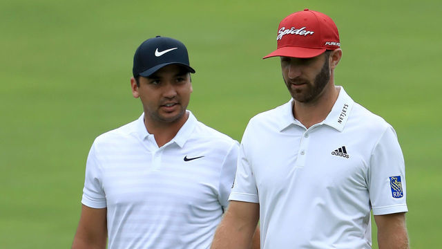 DUBLIN, OH - JUNE 01: Jason Day of Australia, Dustin Johnson of the United States and Rory McIlroy of Northern Ireland walk down the fairway on the 17th hole during the second round of The Memorial Tournament Presented by Nationwide at Muirfield Village Golf Club on June 1, 2018 in Dublin, Ohio.