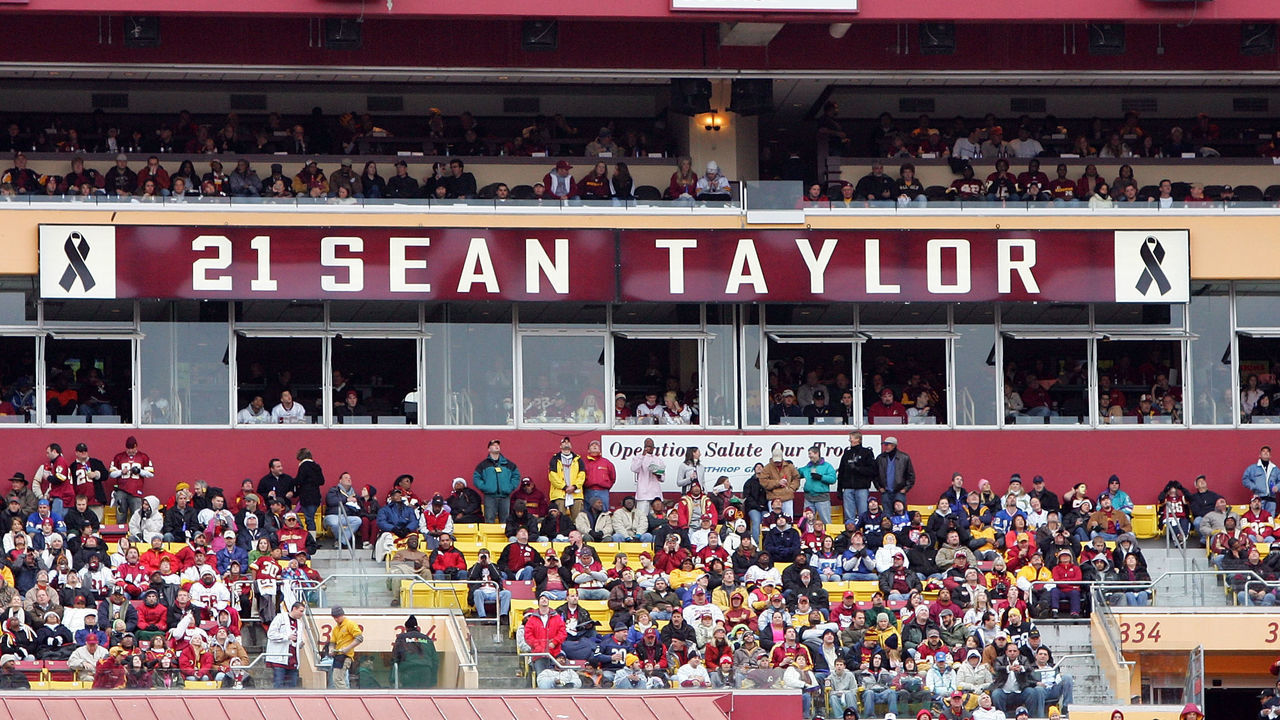 LANDOVER, MD - DECEMBER 02: A billboard honoring the late Sean Taylor is seen during the Washington Redskins vs Buffalo Bills game on December 2, 2007 at FedEx Field in Landover, Maryland.