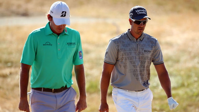 UNIVERSITY PLACE, WA - JUNE 19: (L-R) Brandt Snedeker of the United States and Henrik Stenson of Sweden walk together during the second round of the 115th U.S. Open Championship at Chambers Bay on June 19, 2015 in University Place, Washington.