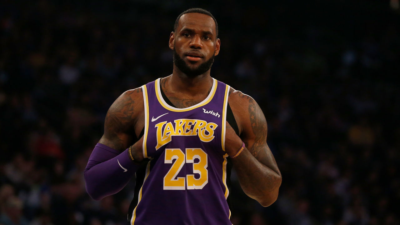 NEW YORK, NY - MARCH 17: (NEW YORK DAILIES OUT) LeBron James #23 of the Los Angeles Lakers in action against the New York Knicks at Madison Square Garden on March 17, 2019 in New York City. The Knicks defeated the Lakers 124-123. NOTE TO USER: User expressly acknowledges and agrees that, by downloading and/or using this Photograph, user is consenting to the terms and conditions of the Getty Images License Agreement.