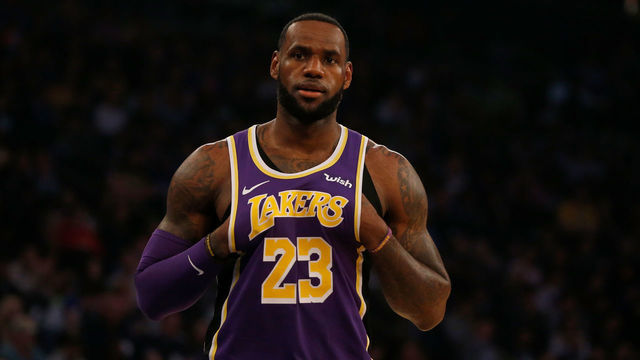 NEW YORK, NY - MARCH 17: (NEW YORK DAILIES OUT) LeBron James #23 of the Los Angeles Lakers in action against the New York Knicks at Madison Square Garden on March 17, 2019 in New York City. The Knicks defeated the Lakers 124-123. NOTE TO USER: User expressly acknowledges and agrees that, by downloading and/or using this Photograph, user is consenting to the terms and conditions of the Getty Images License Agreement.
