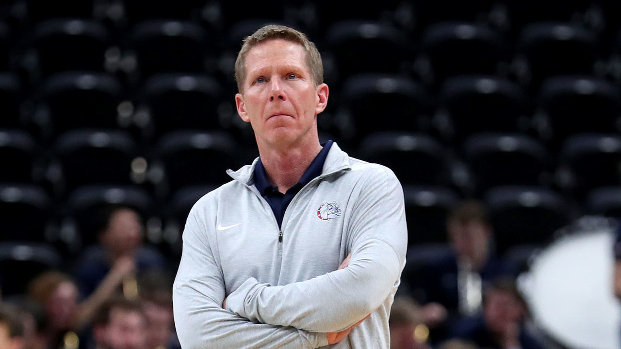 SALT LAKE CITY, UTAH - MARCH 20: Head coach Mark Few of the Gonzaga Bulldogs leads his team during practice before the First Round of the NCAA Basketball Tournament at Vivint Smart Home Arena on March 20, 2019 in Salt Lake City, Utah.