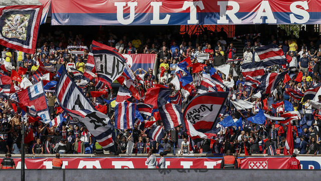 PARIS, FRANCE - AUGUST 25: Ultras of PSG are enjoying the atmosphere during the Ligue 1 Conforama game between Paris Saint-Germain and Angers SCO at Parc des Princes on August 25, 2018 in Paris, France.