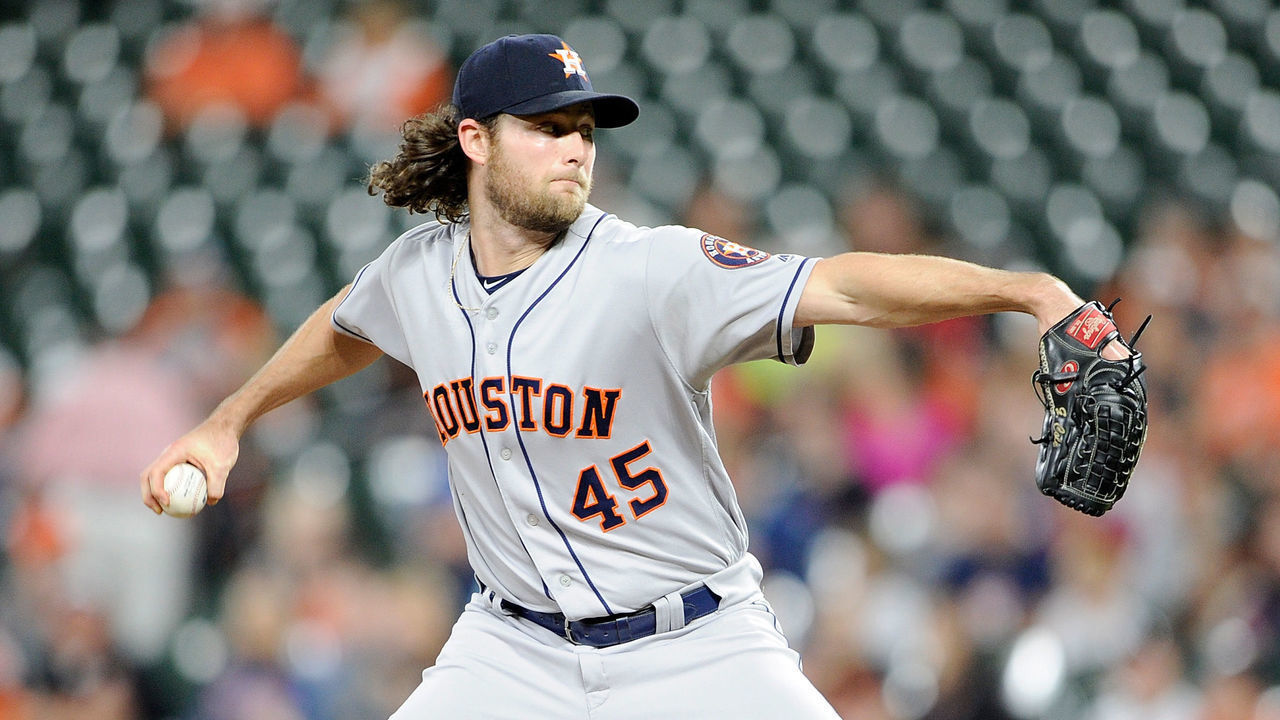 BALTIMORE, MD - SEPTEMBER 28: Gerrit Cole #45 of the Houston Astros pitches against the Baltimore Orioles at Oriole Park at Camden Yards on September 28, 2018 in Baltimore, Maryland.