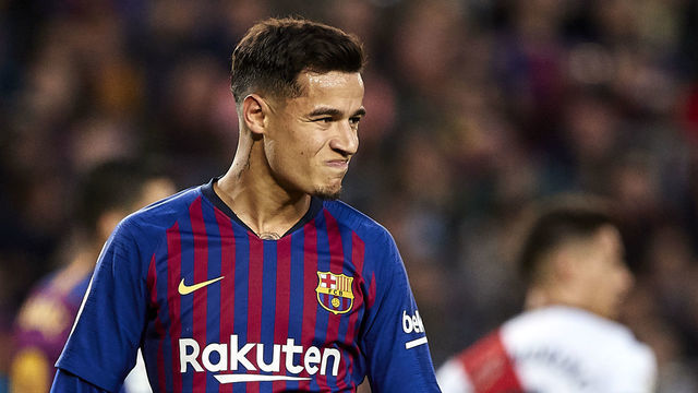 BARCELONA, SPAIN - MARCH 09: Philippe Coutinho of FC Barcelona reacts during the La Liga match between FC Barcelona and Rayo Vallecano de Madrid at Camp Nou on March 09, 2019 in Barcelona, Spain.