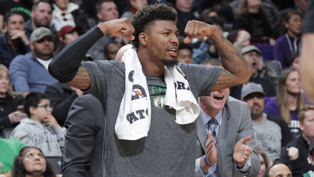 SACRAMENTO, CA - MARCH 6: Marcus Smart #36 of the Boston Celtics reacts during the game against the Sacramento Kings on March 6, 2019 at Golden 1 Center in Sacramento, California. NOTE TO USER: User expressly acknowledges and agrees that, by downloading and or using this photograph, User is consenting to the terms and conditions of the Getty Images Agreement. Mandatory Copyright Notice: Copyright 2019 NBAE
