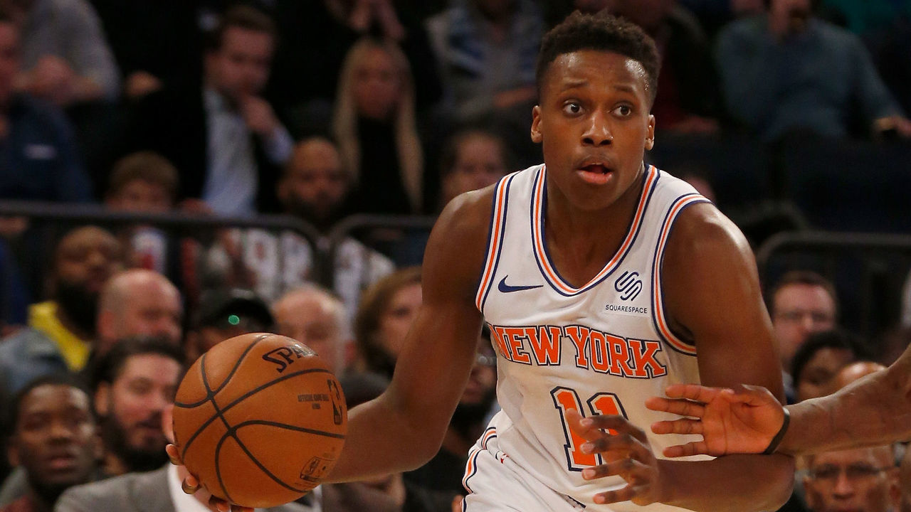 NEW YORK, NY - JANUARY 23: (NEW YORK DAILIES OUT) Frank Ntilikina #11 of the New York Knicks in action against the Houston Rockets at Madison Square Garden on January 23, 2019 in New York City. The Rockets defeated the Knicks 114-110. NOTE TO USER: User expressly acknowledges and agrees that, by downloading and/or using this Photograph, user is consenting to the terms and conditions of the Getty Images License Agreement.