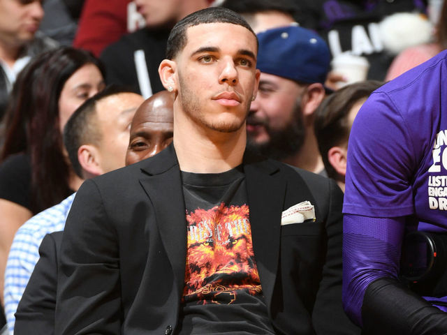 LOS ANGELES, CA - FEBRUARY 27: Lonzo Ball #2 of the Los Angeles Lakers looks on during the game against the New Orleans Pelicanson February 27, 2019 at STAPLES Center in Los Angeles, California. NOTE TO USER: User expressly acknowledges and agrees that, by downloading and/or using this Photograph, user is consenting to the terms and conditions of the Getty Images License Agreement. Mandatory Copyright Notice: Copyright 2019 NBAE