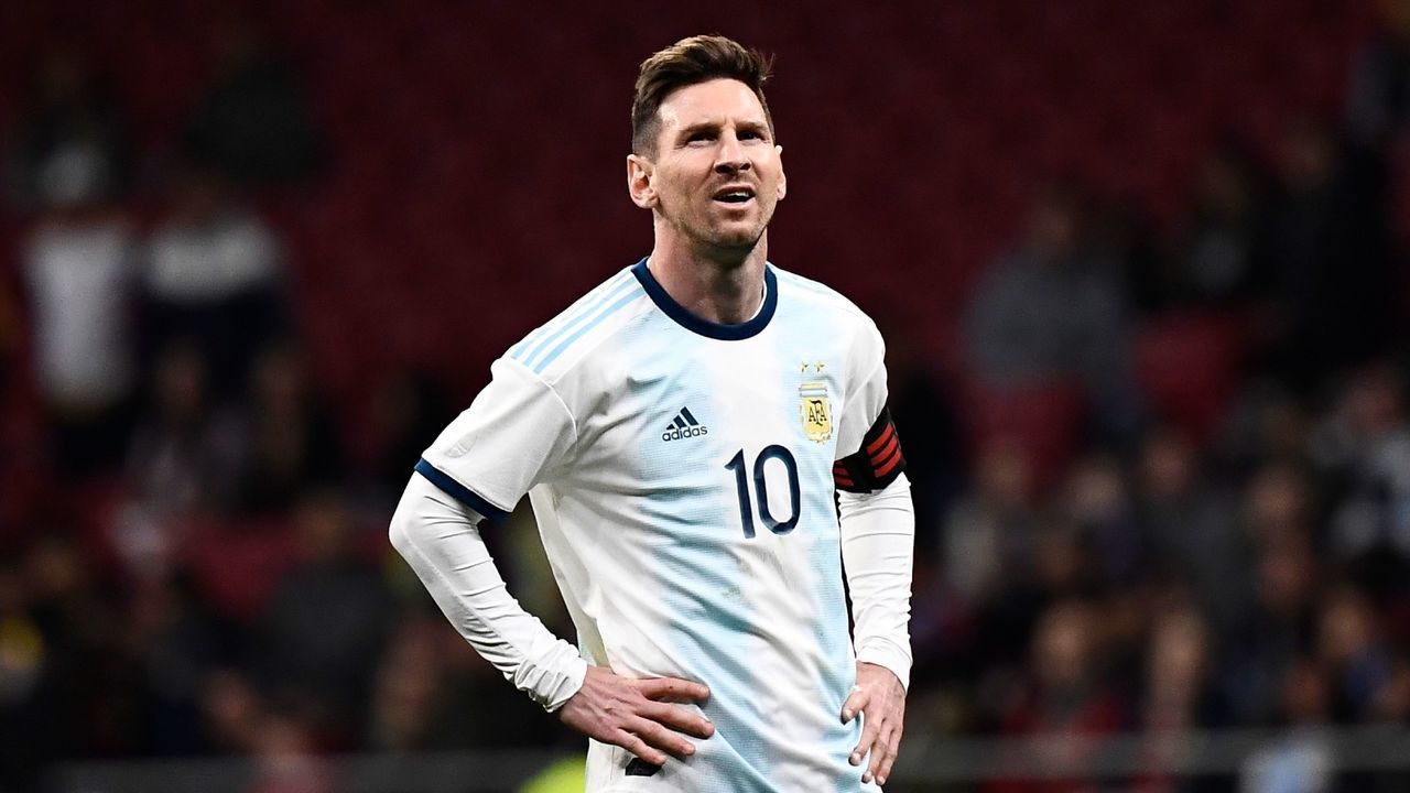 Argentina's forward Lionel Messi reacts during an international friendly football match between Argentina and Venezuela at the Wanda Metropolitano stadium in Madrid on March 22, 2019 in preparation for the Copa America to be held in Brazil in June and July 2019.