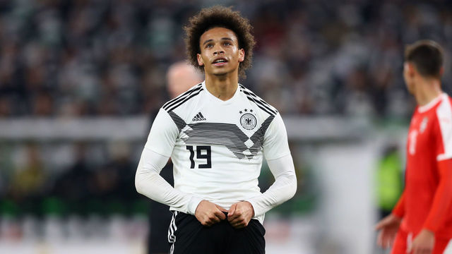 WOLFSBURG, GERMANY - MARCH 20: Leroy Sane of Germany reacts during the International Friendly match between Germany and Serbia at Volkswagen Arena on March 20, 2019 in Wolfsburg, Germany.