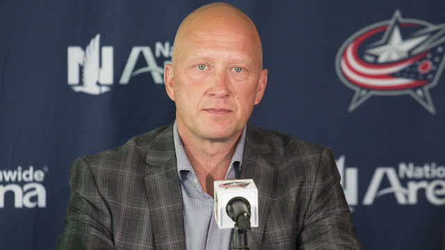September 16 2015: Jarmo Kekalainen General Manager of the Columbus Blue Jackets talking to media during Media Day held by the Columbus Blue Jackets at Nationwide Arena in Columbus Ohio