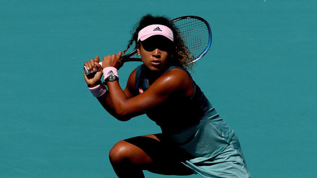 MIAMI GARDENS, FLORIDA - MARCH 22: Naomi Osaka of Japan plays Yanina Wickmqyer during the Miami Open Presented by Itau at Hard Rock Stadium March 22, 2019 in Miami Gardens, Florida.