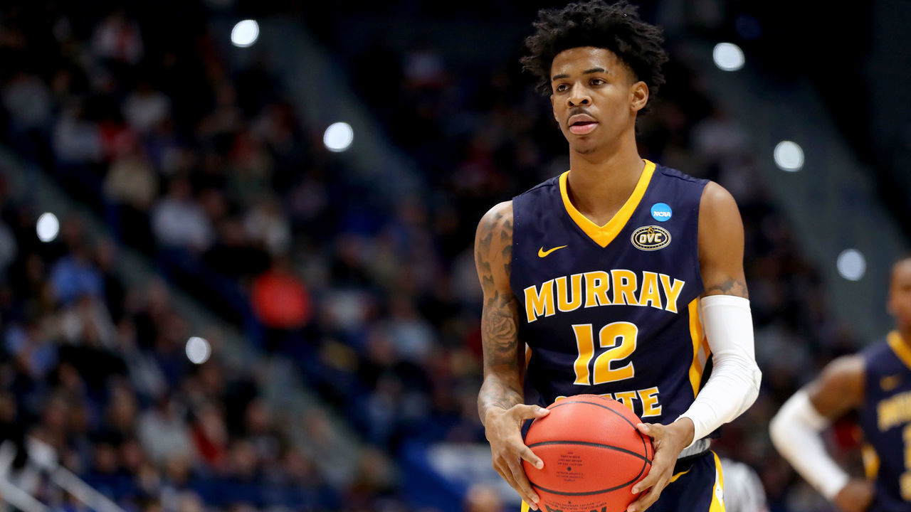 HARTFORD, CONNECTICUT - MARCH 23: Ja Morant #12 of the Murray State Racers attempts a free throw against the Florida State Seminoles in the second half during the second round of the 2019 NCAA Men's Basketball Tournament at XL Center on March 23, 2019 in Hartford, Connecticut.