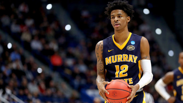 HARTFORD, CONNECTICUT - MARCH 23: Ja Morant #12 of the Murray State Racers attempts a free throw against the Florida State Seminoles in the second half during the second round of the 2019 NCAA Men's Basketball Tournament at XL Center on March 23, 2019 in Hartford, Connecticut.