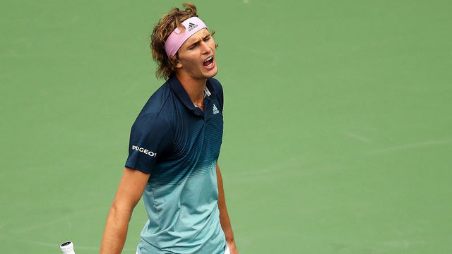 INDIAN WELLS, CALIFORNIA - MARCH 11: Alexander Zverev of Germany shows his frustration against Jan-Lennard Stuff of Germany during their men's singles third round match on day eight of the BNP Paribas Open at the Indian Wells Tennis Garden on March 11, 2019 in Indian Wells, California.