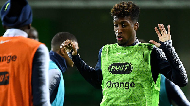 France's forward Kingsley Coman takes part in a training session at the Zimbru Stadium in Chisinau, on March 21, 2019, on the eve of the Euro 2020 qualifying football match between Moldova and France.