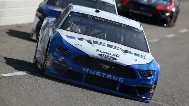 MARTINSVILLE, VA - MARCH 24: Brad Keselowski, driver of the #2 Reese/Draw Tite Ford, leads a pack of cars during the Monster Energy NASCAR Cup Series STP 500 at Martinsville Speedway on March 24, 2019 in Martinsville, Virginia.