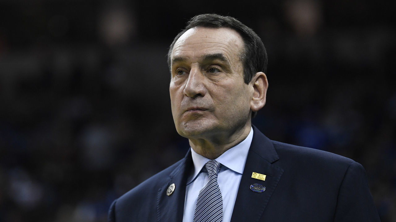 COLUMBIA, SC - MARCH 24: Head coach Mike Krzyzewski of the Duke Blue Devils watches his team warm up before taking on the UCF Knights in the second round of the 2019 NCAA Men's Basketball Tournament held at Colonial Life Arena on March 24, 2019 in Columbia, South Carolina.