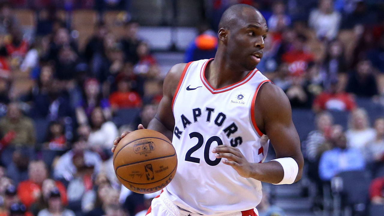 TORONTO, ON - FEBRUARY 24: Jodie Meeks #20 of the Toronto Raptors dribbles the ball during the second half of an NBA game against the Orlando Magic at Scotiabank Arena on February 24, 2019 in Toronto, Canada.