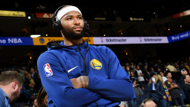 OAKLAND, CA - MARCH 21: DeMarcus Cousins #0 of the Golden State Warriors speaks with the media after the game against the Indiana Pacers on March 21, 2019 at ORACLE Arena in Oakland, California. NOTE TO USER: User expressly acknowledges and agrees that, by downloading and or using this photograph, user is consenting to the terms and conditions of Getty Images License Agreement. Mandatory Copyright Notice: Copyright 2019 NBAE