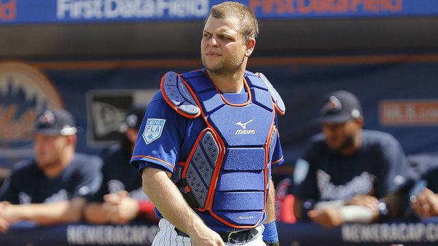 PORT ST. LUCIE, FLORIDA - FEBRUARY 23: Devin Mesoraco #29 of the New York Mets looks on against the Atlanta Braves during the Grapefruit League spring training game at First Data Field on February 23, 2019 in Port St. Lucie, Florida.
