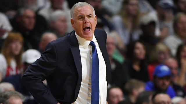 LAS VEGAS, NV - MARCH 06: Head coach Dave Rose of the Brigham Young Cougars yells to his players during the championship game of the West Coast Conference basketball tournament against the Gonzaga Bulldogs at the Orleans Arena on March 6, 2018 in Las Vegas, Nevada. The Bulldogs won 74-54.